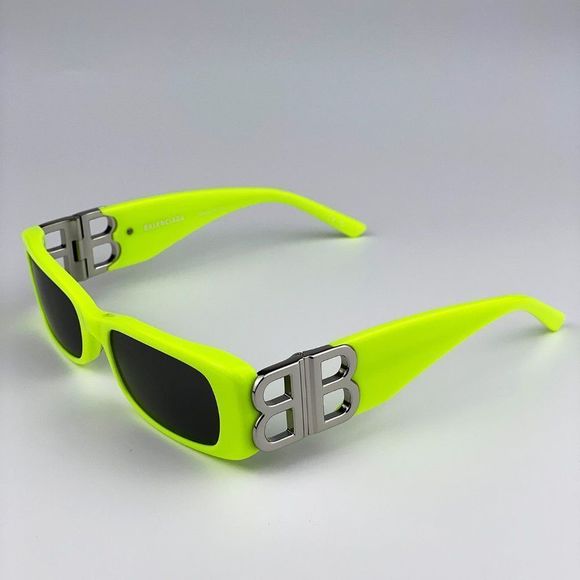 Balenciaga BB0096S 008 Sunglasses Yellow Silver Logo Grey Rectangle Unisex main image 13